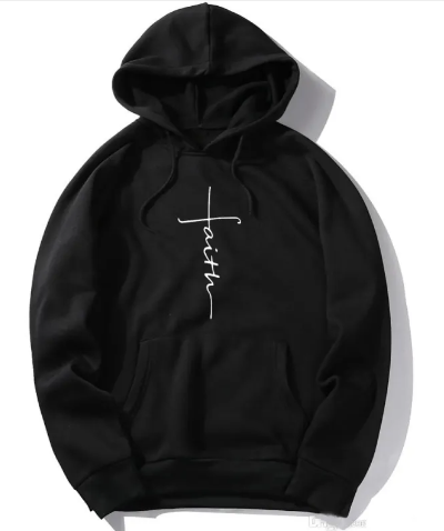 Faith Printed Hoodie with front pocket and drawstring hood, white, yellow, red, grey