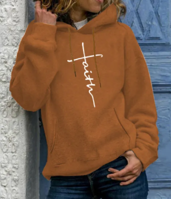 Faith Printed Hoodie with front pocket and drawstring hood, white, yellow, red, grey