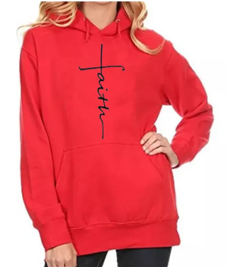 Faith Printed Hoodie with front pocket and drawstring hood, white, yellow, red, grey