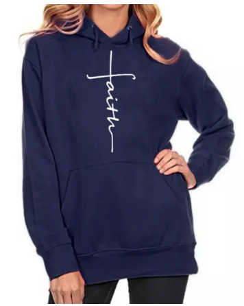 Faith Printed Hoodie with front pocket and drawstring hood, white, yellow, red, grey